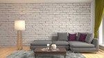 Fotobehang witte bakstenen muur - woonkamer